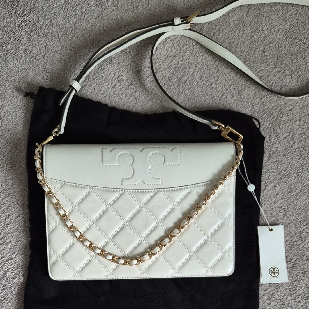 Tory Burch Cream Quilted Crossbody Bag